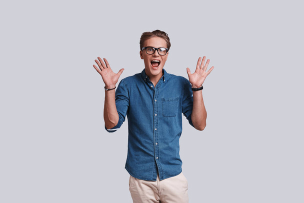 excited happy young man - 写真・画像