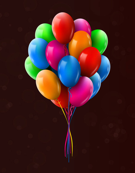 3D-realistische kleurrijke stelletje verjaardagsballons vliegen voor partijen en feesten - Vector, afbeelding