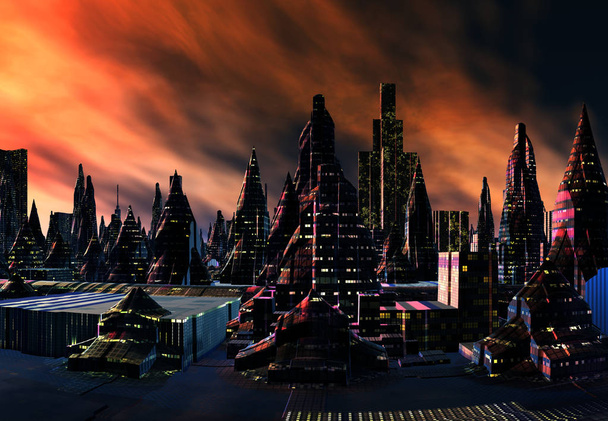  3D Rendering of a Fantasy Alien City - 3D Illustration - Photo, Image