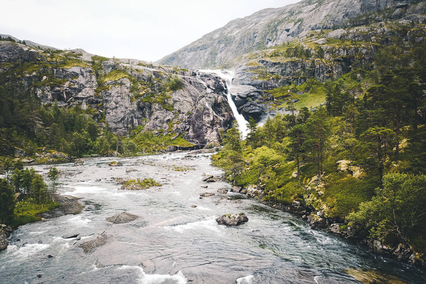 Waterfall in Norway rainy weather - Foto, afbeelding