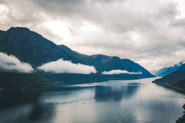 View to fjord and water from drone in Norway - Foto, Imagem