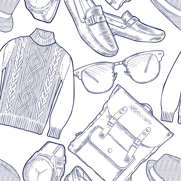 Seamless Vector Man's Fashion Accessories Pattern - Vector, Image