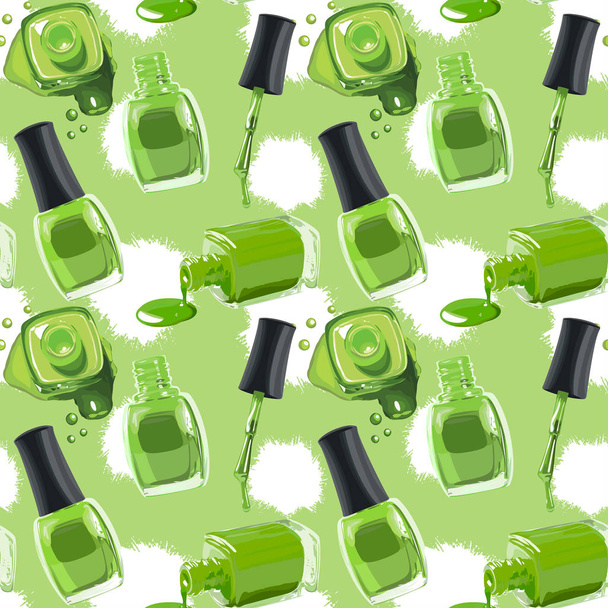 Seamless Vector Green Nail Polish Pattern - Vector, Image