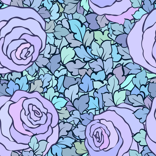 Naadloze bloemmotief met rozen en bladeren, sier ingewikkelde bloeit en bloemen, handgetekende artistieke achtergrond, perfect voor textielontwerp of behang - Vector, afbeelding