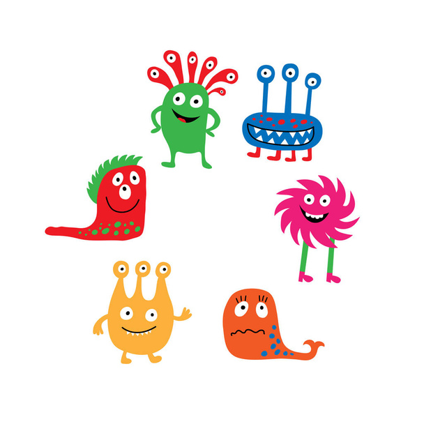 A collection of colorful isolated cute monsters - Διάνυσμα, εικόνα