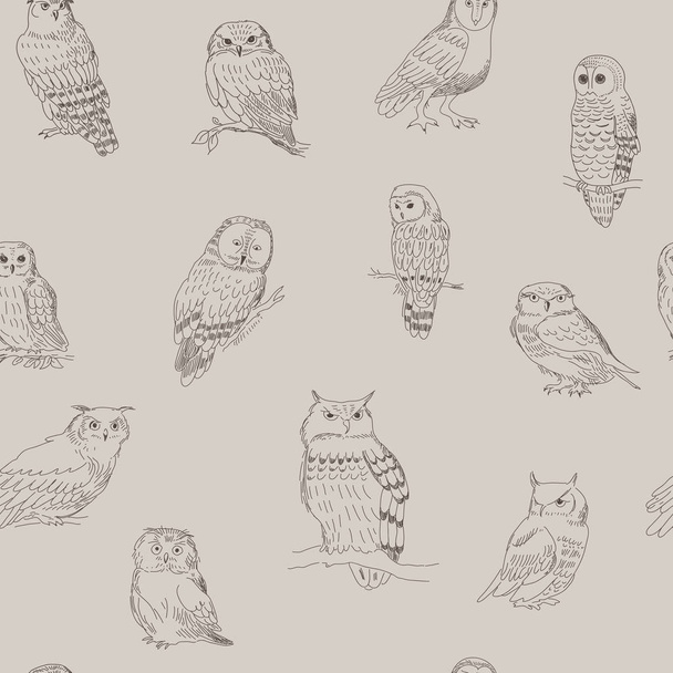 Stylish seamless pattern of cartoon owls strokes - Vektori, kuva