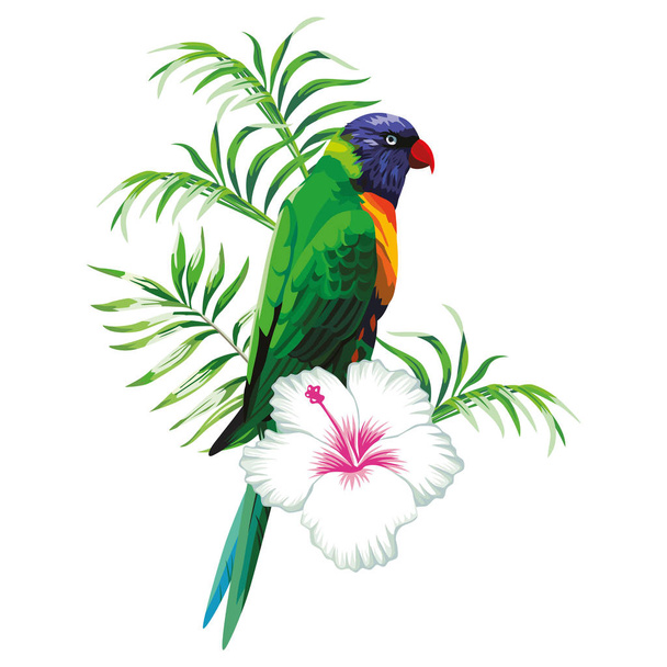 Groene papegaai met planten - Vector, afbeelding