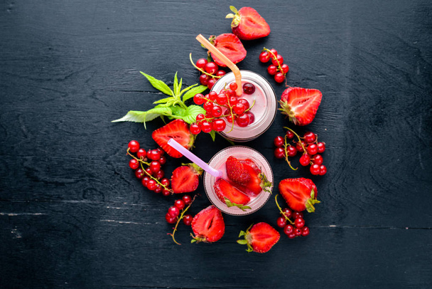 Fruit berry yoghurts and stripes. - Фото, зображення