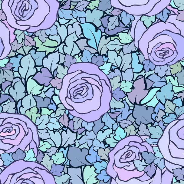 Kwiatowy wzór z róż i liści, ozdobnych skomplikowane kwitnie i kwiaty, ręcznie rysowane Artystyczny tło, doskonałe projektowanie tkanin lub tapeta - Wektor, obraz