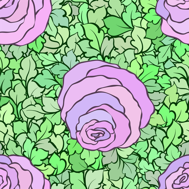 Květinový vzor bezešvé s růží a listů, ozdobné složité kudrlinky a květiny, kreslené uměleckého pozadí, ideální pro textilní design nebo Tapeta - Vektor, obrázek