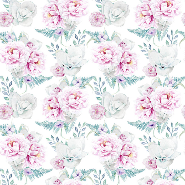 Varrat nélküli akvarell pünkösdi rózsa virág mintával - Fotó, kép