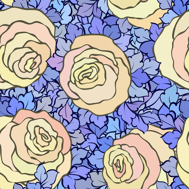 Patrón sin costura floral con rosas y hojas, flores y florituras intrincadas ornamentales, fondo artístico dibujado a mano, perfecto para el diseño textil o papel pintado
 - Vector, imagen