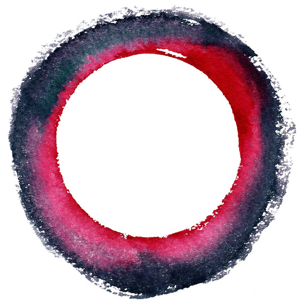 Marco de acuarela redonda, forma de círculo aislado sobre fondo blanco. Técnica artesanal
. - Foto, imagen