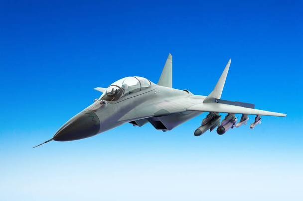 上記の青い空軍の戦闘機飛ぶ - 写真・画像