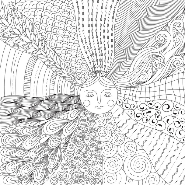 Ornamental mandala adult coloring book page. Zentangle style coloring page.  Mandala black outline. Stock Vector