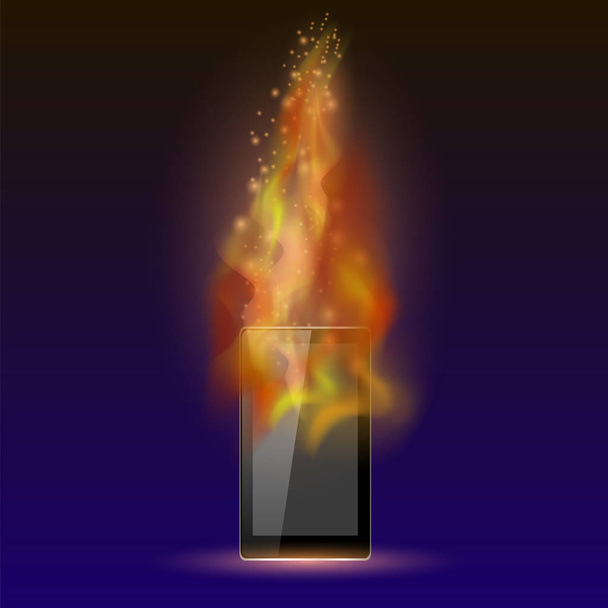 Burninng Tablet-Computer mit Feuerflamme - Vektor, Bild