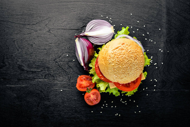 Hamburger with cheese, meat - Fotografie, Obrázek