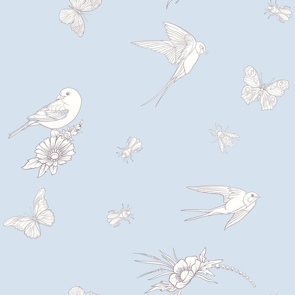 Floral seamless pattern with butterflies - Vector, Imagen