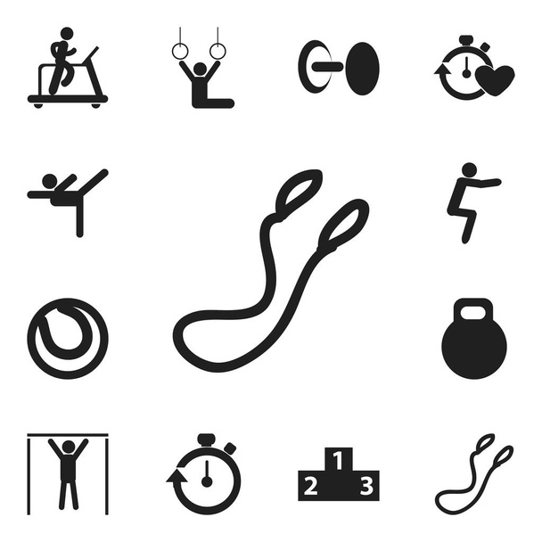 Satz von 12 editierbaren Trainingssymbolen. beinhaltet Symbole wie Sprungtraining, Gewicht, Spielball und mehr. kann für Web-, Mobil-, UI- und Infografik-Design verwendet werden. - Vektor, Bild
