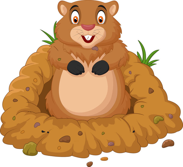 Cartoon groundhog looking out of hole - Vector, Image
