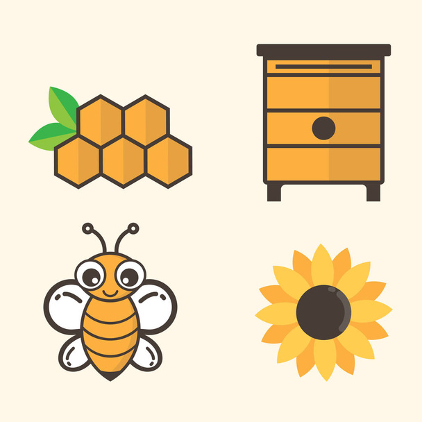 γελοιογραφία μέλισσα μέλι στοιχείων διανύσματος - Διάνυσμα, εικόνα
