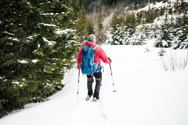 Ορειβάτης σε βουνό χειμώνα. - Φωτογραφία, εικόνα