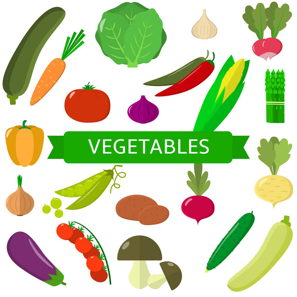 Set of vegetables. Organic vegetarian healthy food isolated on white background. Vector. - Vetor, Imagem