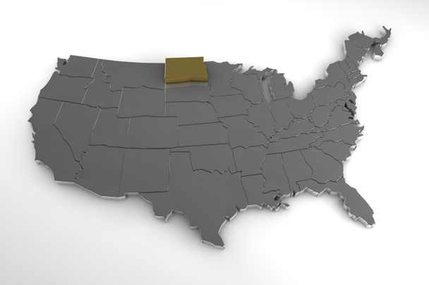 Amerika Birleşik Devletleri, 3d metalik harita, nereye Kuzey Dakota eyalet vurgulanır. 3D render - Fotoğraf, Görsel
