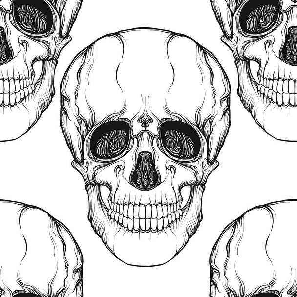 Seamless pattern, background with skull . Outline drawing. Stock - Вектор, зображення
