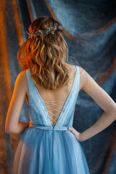 sweet bride in an blue gown - Fotografie, Obrázek