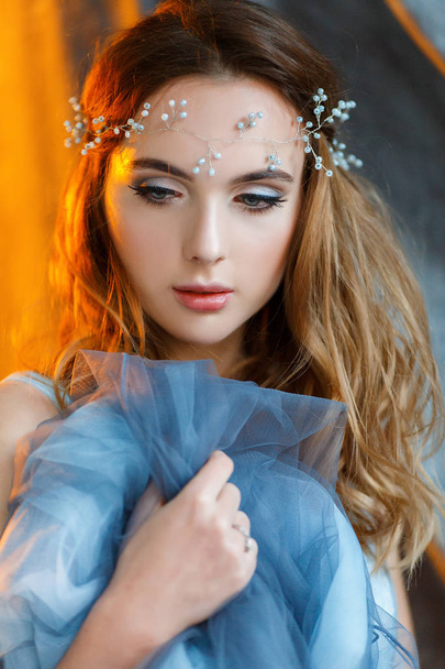 sweet bride in an blue gown - Фото, изображение