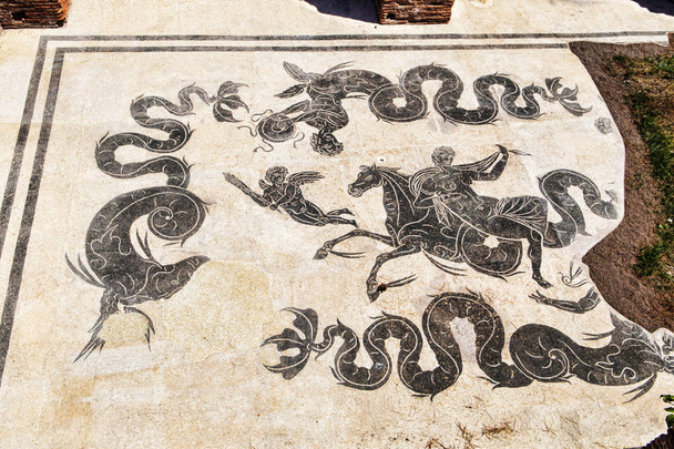 Anfitrite montando um hipocampo - detalhe do mosaico de Netuno em t
 - Foto, Imagem