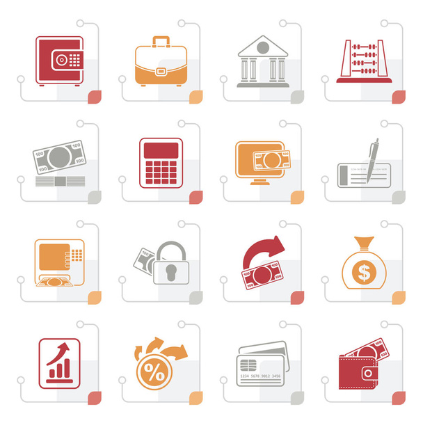 Stylized Bank, business and finance icons - Vector, Imagen