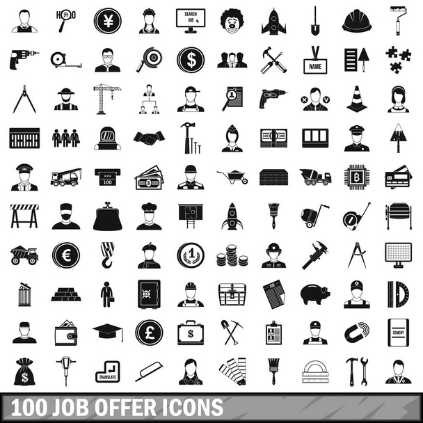 100 állásajánlat ikonok beállítása, egyszerű stílus - Vektor, kép