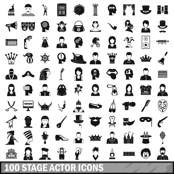100 Bühnenschauspieler-Ikonen gesetzt, einfacher Stil - Vektor, Bild