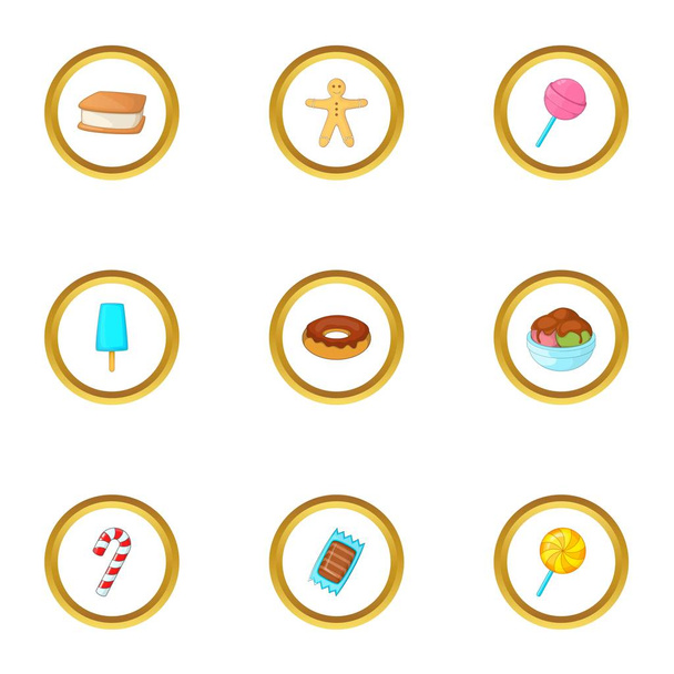 Sweet dessert icons set, cartoon style - Vettoriali, immagini
