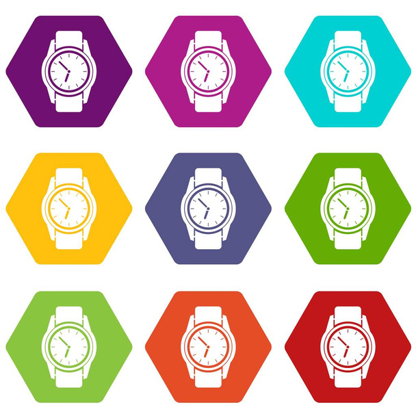 Watch icon set color hexahedron - Διάνυσμα, εικόνα