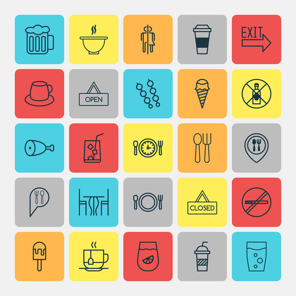 Icons Set. Collection Of Food Mapping, Board, Fried Poultry And Other Elements. Also Includes Symbols Such As Prohibited, Tea, Beverage. - Vector, Image