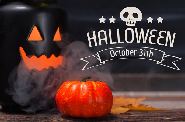 Halloween,  spooky pumpkin with smoke in the dark night - Фото, изображение