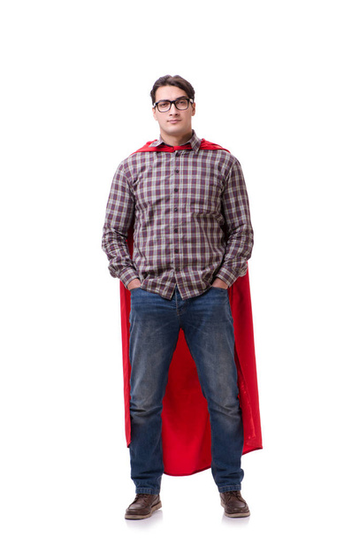 Superheld trägt roten Mantel auf weißem Grund - Foto, Bild