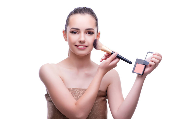 Mujer en concepto de belleza aplicando maquillaje usando cosméticos - Foto, Imagen