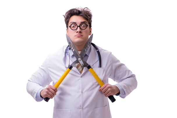 Médico engraçado com tesouras isoladas em branco
 - Foto, Imagem
