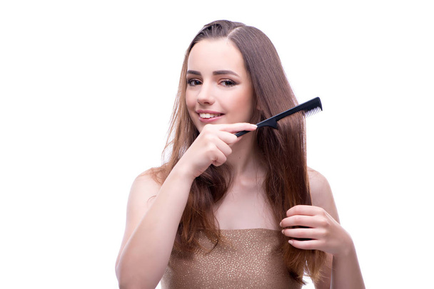 Woman in beauty concept combing hair - Foto, Imagem