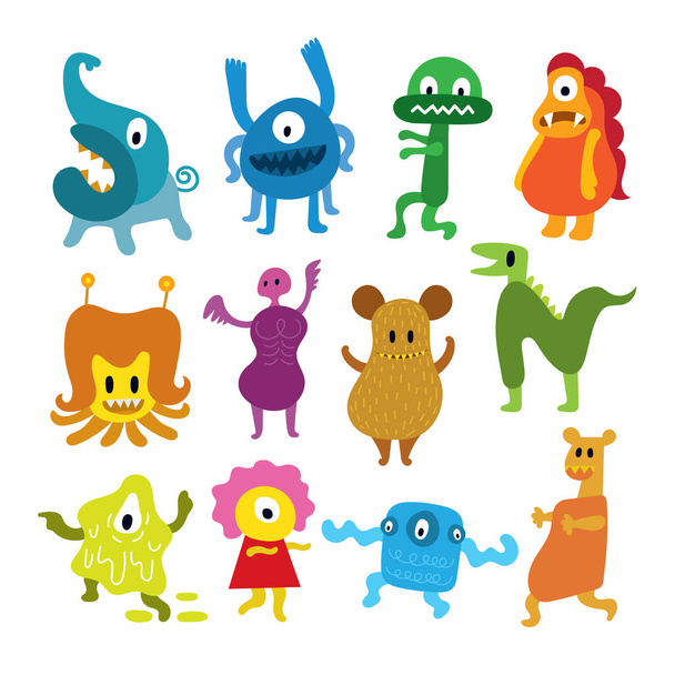 Conjunto de personagens de desenhos animados de monstros bonitos
 - Vetor, Imagem