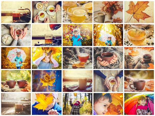 Collage of children and autumn. Selective focus.  - Photo, Image