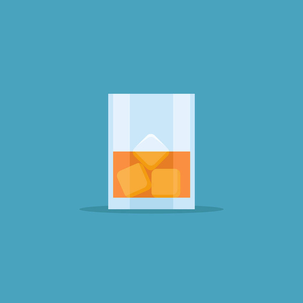 Glas Whisky mit Eisflachstil-Ikone. Vektorillustration. - Vektor, Bild