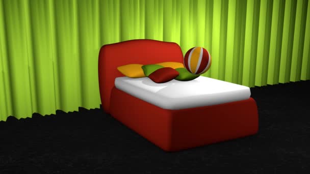 cama vermelha com softballs
 - Filmagem, Vídeo