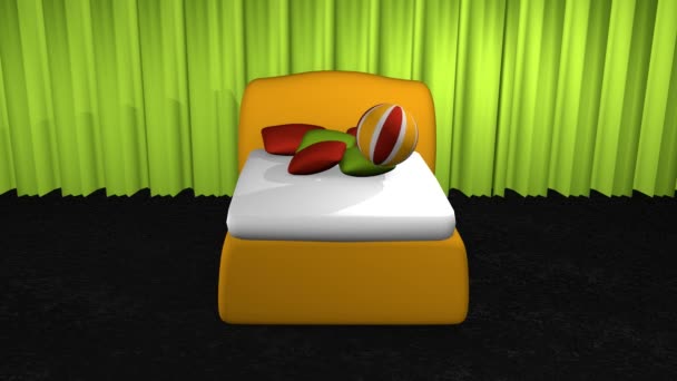 Yellow łóżko z piłkami do cęcia szpulek - Materiał filmowy, wideo