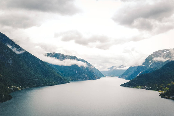 View to fjord and water from drone in Norway - Foto, imagen