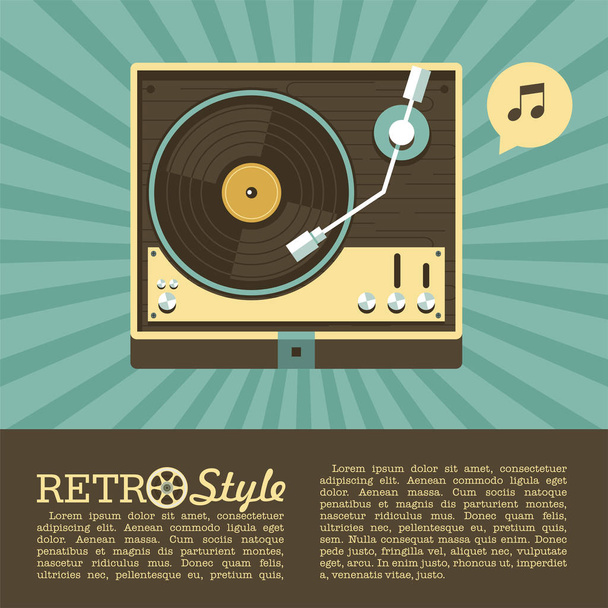 Player for vinyl records. Retro music. Logo, icon. Vector illustration with place for text. - Vector, imagen
